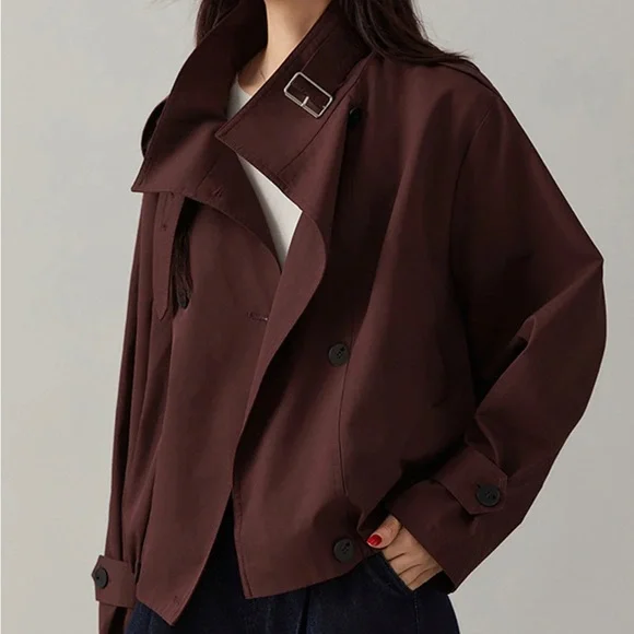 Commense Vintage Loose Trench Coat In Burgundy Size L NWT - Picture 1 of 14